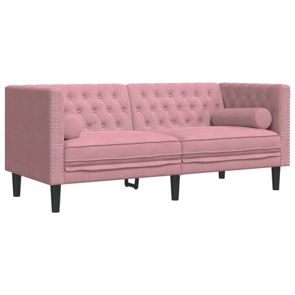 Soffgrupp chesterfield 2 delar bolsterkuddar rosa sammet