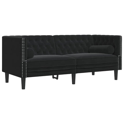 Soffgrupp chesterfield 2 delar bolsterkuddar svart sammet