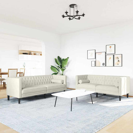 Soffgrupp chesterfield 2 delar bolsterkuddar gräddvit sammet