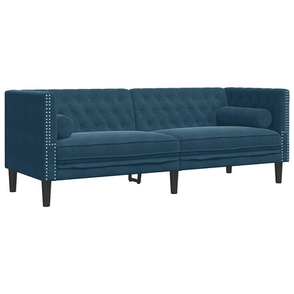 Soffgrupp chesterfield 2 delar bolsterkuddar blå sammet
