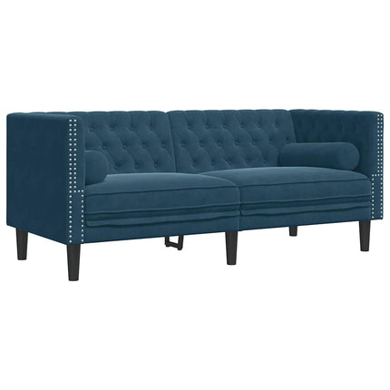 Soffgrupp chesterfield 2 delar bolsterkuddar blå sammet