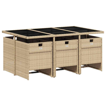 Matgrupp för trädgården med dynor 7 delar mixbeige konstrotting