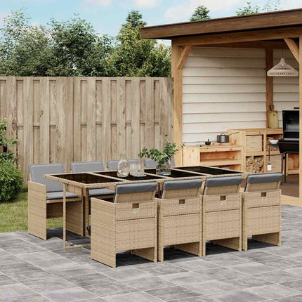 Matgrupp för trädgården med dynor 9 delar mixbeige konstrotting