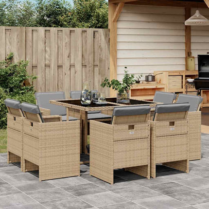 Matgrupp för trädgården med dynor 9 delar mixbeige konstrotting