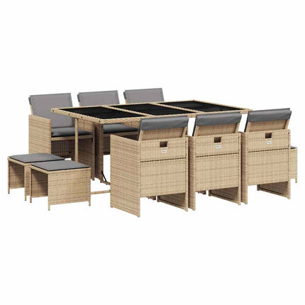 Matgrupp för trädgården med dynor 11delar mixbeige konstrotting