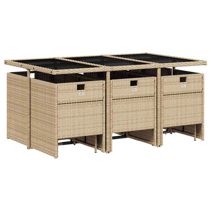 Matgrupp för trädgården med dynor 11delar mixbeige konstrotting