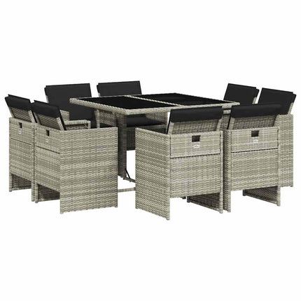 Matgrupp för trädgården med dynor 9 delar ljusgrå konstrotting