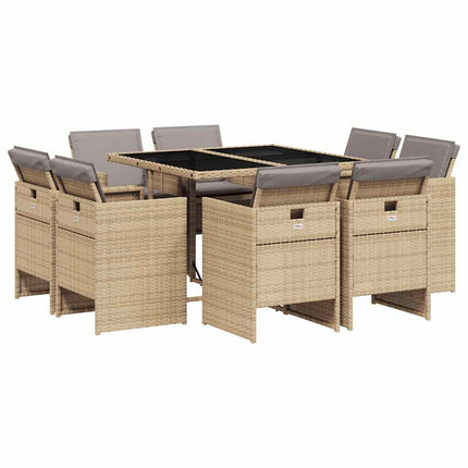 Matgrupp för trädgården med dynor 9 delar mixbeige konstrotting