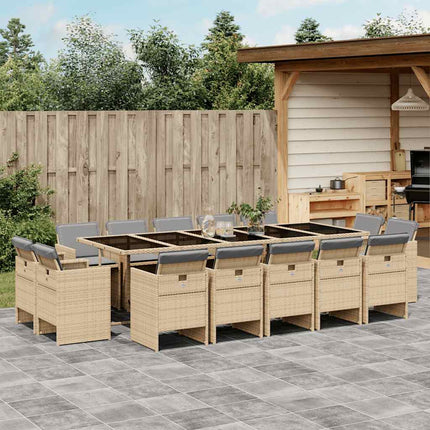 Matgrupp för trädgården m. dynor 15 delar mixbeige konstrotting