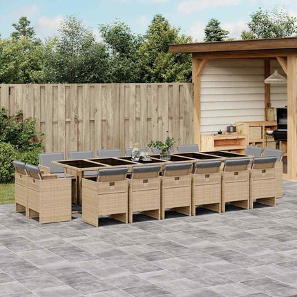 Matgrupp för trädgården med dynor 17delar mixbeige konstrotting
