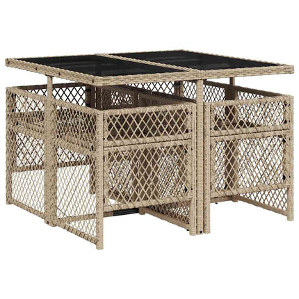 Matgrupp för trädgården med dynor 5 delar beige konstrotting