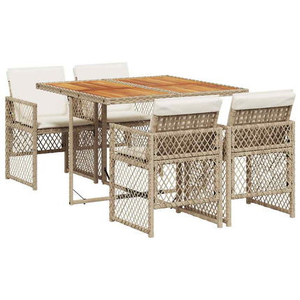 Matgrupp för trädgården med dynor 5 delar beige konstrotting