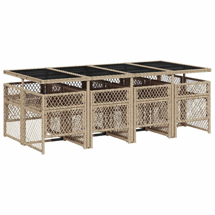 Matgrupp för trädgården med dynor 9 delar beige konstrotting