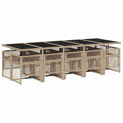 Matgrupp för trädgården med dynor 11 delar beige konstrotting