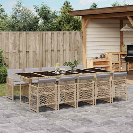 Matgrupp för trädgården med dynor 11 delar beige konstrotting