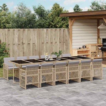 Matgrupp för trädgården med dynor 13 delar beige konstrotting