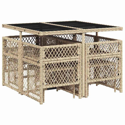 Matgrupp för trädgården med dynor 9 delar beige konstrotting