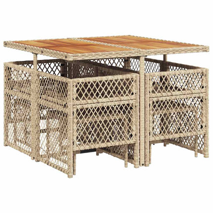 Matgrupp för trädgården med dynor 9 delar beige konstrotting