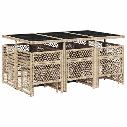 Matgrupp för trädgården med dynor 11 delar beige konstrotting