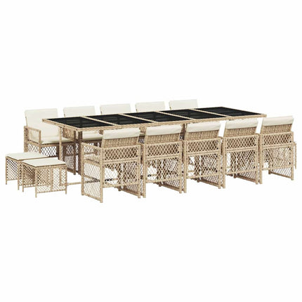 Matgrupp för trädgården med dynor 15 delar beige konstrotting