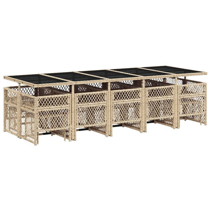 Matgrupp för trädgården med dynor 15 delar beige konstrotting