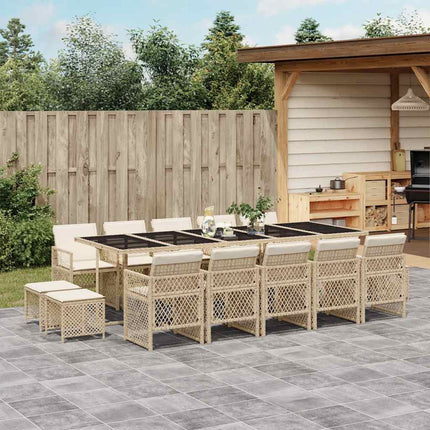 Matgrupp för trädgården med dynor 15 delar beige konstrotting