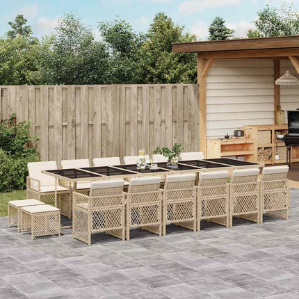 Matgrupp för trädgården med dynor 17 delar beige konstrotting