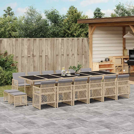 Matgrupp för trädgården med dynor 17 delar beige konstrotting