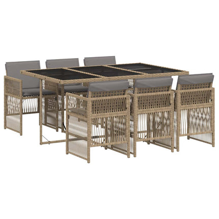 Matgrupp för trädgården med dynor 7 delar mixbeige konstrotting