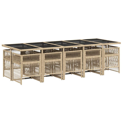 Matgrupp för trädgården med dynor 11delar mixbeige konstrotting