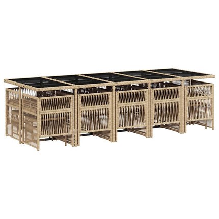 Matgrupp för trädgården m. dynor 15 delar mixbeige konstrotting