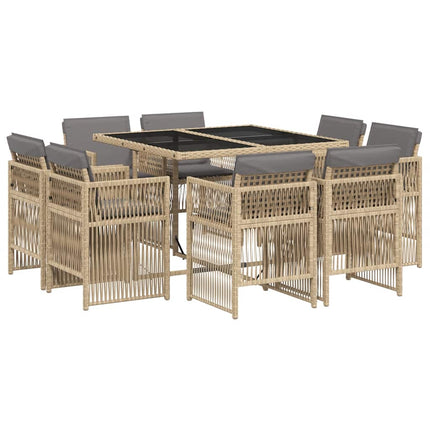 Matgrupp för trädgården med dynor 9 delar mixbeige konstrotting