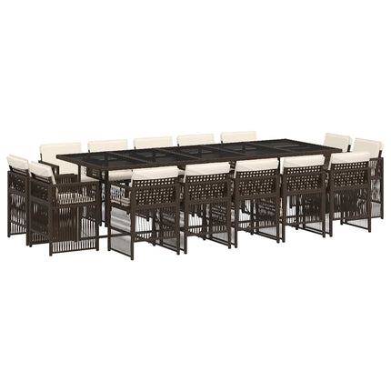 Matgrupp för trädgården med dynor 15 delar brun konstrotting