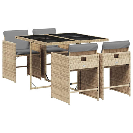 Matgrupp för trädgården med dynor 5 delar mixbeige konstrotting