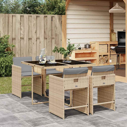 Matgrupp för trädgården med dynor 5 delar mixbeige konstrotting