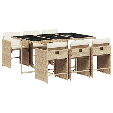 Matgrupp för trädgården med dynor 7 delar beige konstrotting