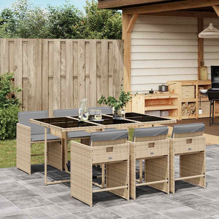 Matgrupp för trädgården med dynor 7 delar mixbeige konstrotting