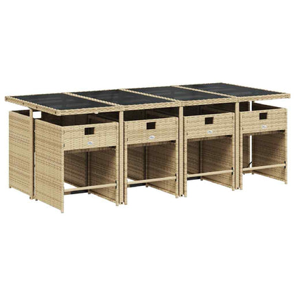 Matgrupp för trädgården med dynor 9 delar beige konstrotting