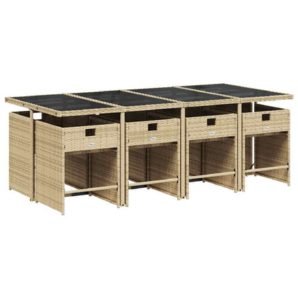 Matgrupp för trädgården med dynor 9 delar mixbeige konstrotting