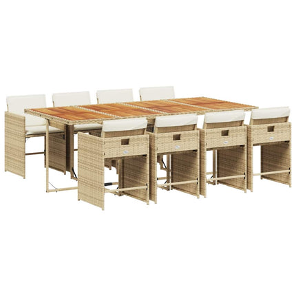 Matgrupp för trädgården med dynor 9 delar beige konstrotting