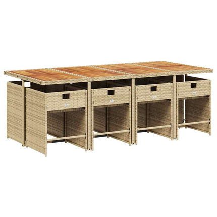 Matgrupp för trädgården med dynor 9 delar beige konstrotting