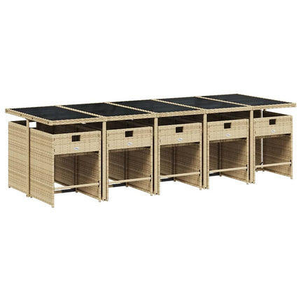 Matgrupp för trädgården med dynor 11delar mixbeige konstrotting