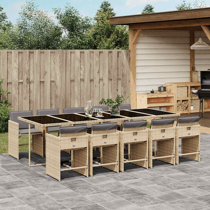 Matgrupp för trädgården med dynor 11delar mixbeige konstrotting