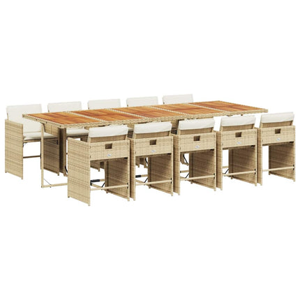 Matgrupp för trädgården med dynor 11 delar beige konstrotting