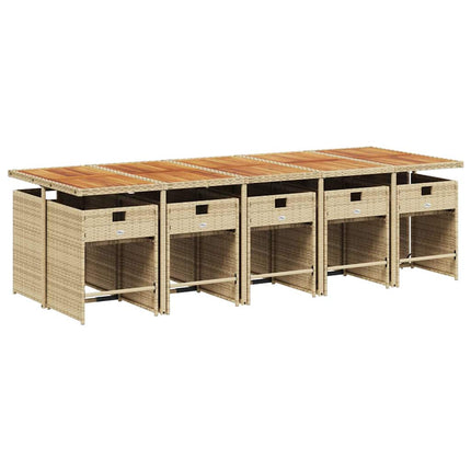 Matgrupp för trädgården med dynor 11 delar beige konstrotting
