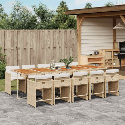 Matgrupp för trädgården med dynor 11 delar beige konstrotting