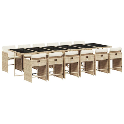 Matgrupp för trädgården med dynor 13 delar beige konstrotting