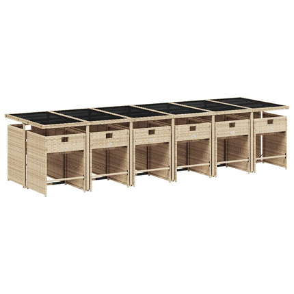 Matgrupp för trädgården med dynor 13 delar beige konstrotting