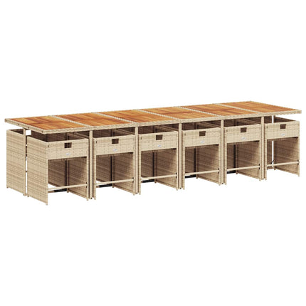 Matgrupp för trädgården med dynor 13 delar beige konstrotting