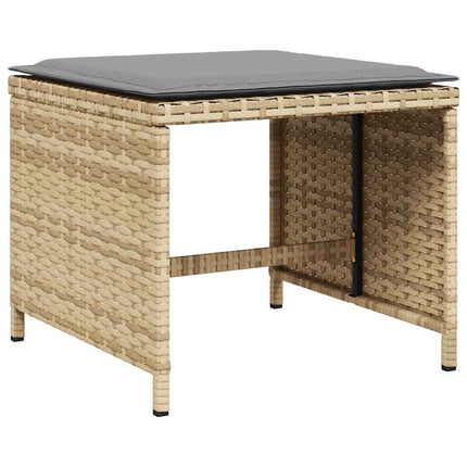 Matgrupp för trädgården med dynor 9 delar mixbeige konstrotting